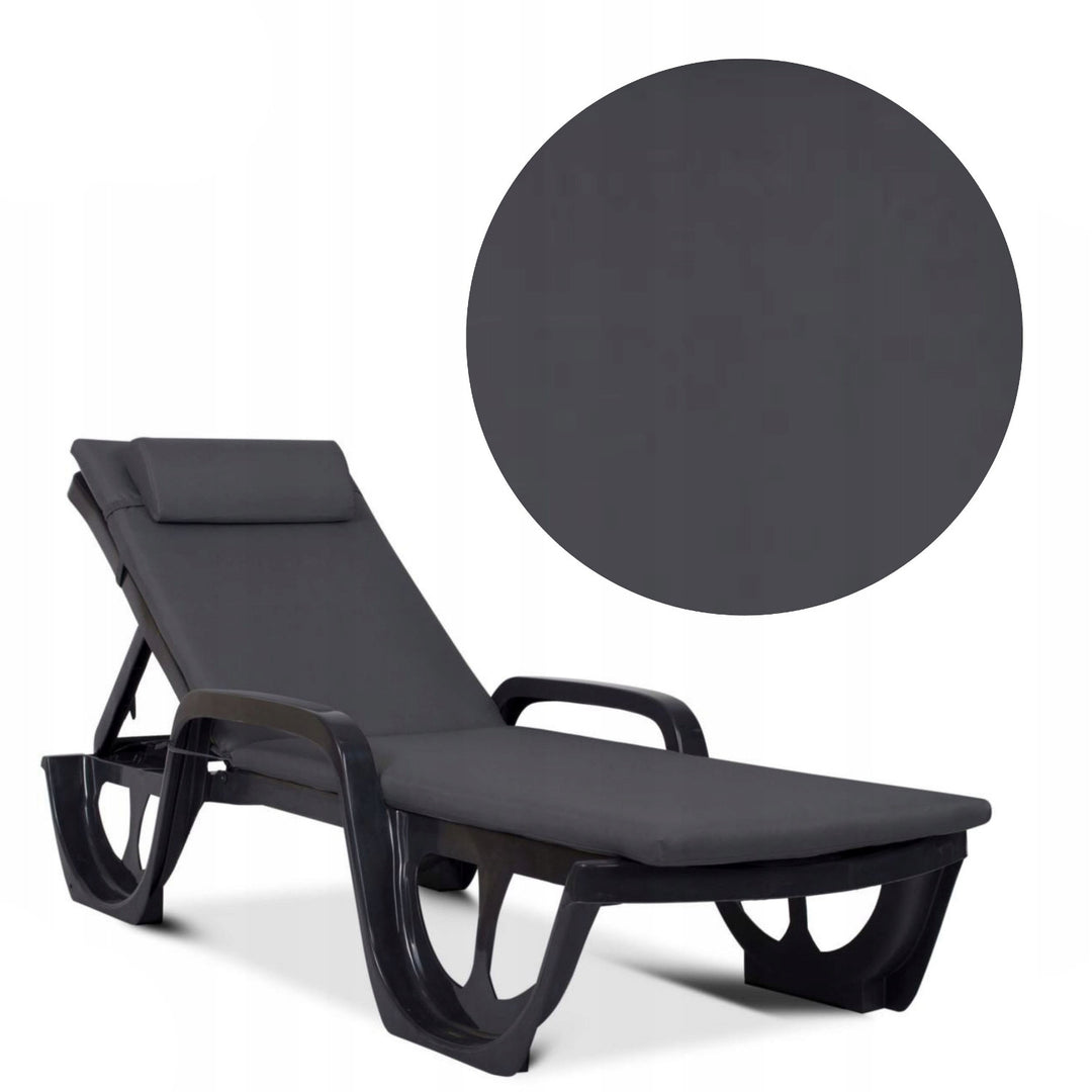 Pernă pentru șezlong Madera, culoare gri închis, țesătură S-500, dimensiuni 190x55 cm, fixare cu curea elastică, impermeabilă, Madera S-49