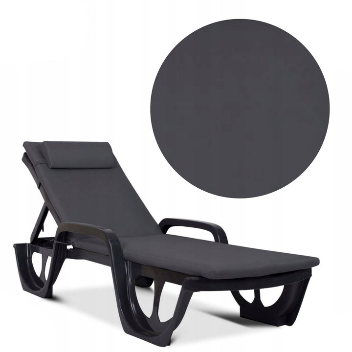 Pernă pentru șezlong Madera, culoare gri închis, țesătură S-500, dimensiuni 190x55 cm, fixare cu curea elastică, impermeabilă, Madera S-49