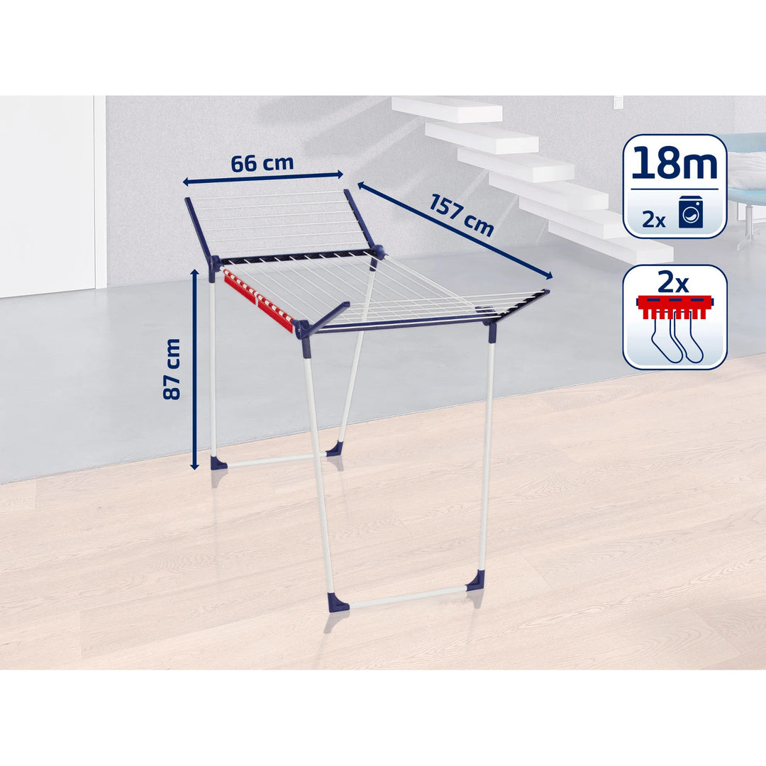 Uscător de rufe Pegasus 180 Solid Leifheit, lungimea corzilor 18 m, picioare paralele stabile, rezistent la intemperii, 2 suporturi pentru rufe, 81514