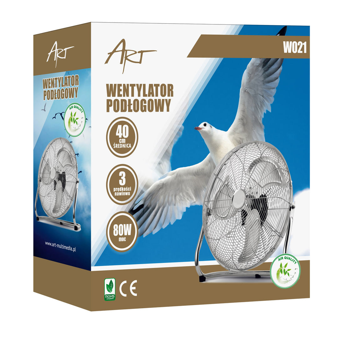 Ventilator de podea HanksAir, putere 80 W, 3 trepte de funcționare, fabricat din oțel cromat, diametru 40 cm, lungime cablu 1,5 m, W021