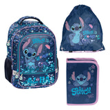 Set școlar Stitch Paso, rucsac cu două compartimente, elemente reflectorizante și spate rigidizat, penar fără conținut, dar cu buzunare pentru rechizite, sac pentru pantofi care poate fi purtat pe spate, DS26XX