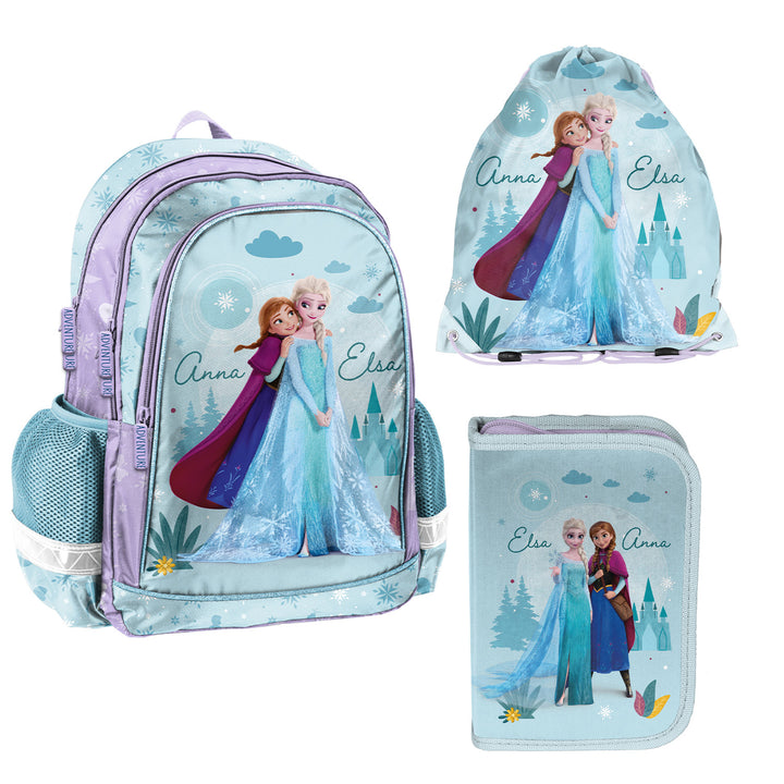 Set școlar Frozen Paso, rucsac cu două compartimente, bretele reglabile și spate rigidizat, penar cu accesorii și suporturi pentru instrumente, sac pentru pantofi care poate fi purtat pe spate, DF26AA