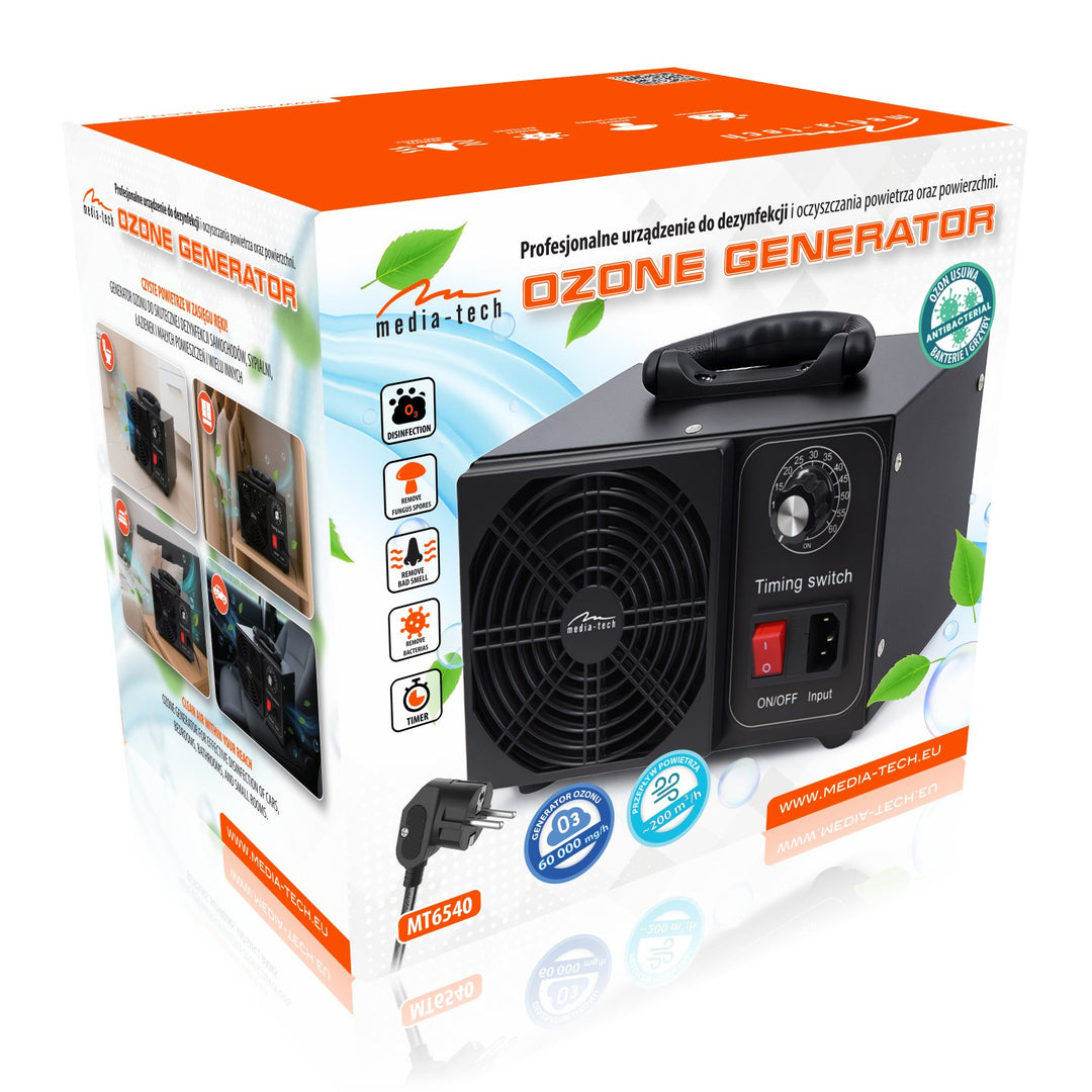 Ozonizator profesional pentru dezinfectarea și purificarea aerului, Mediatech, Debit de ozon: 60000 mg/h, TIMER, Putere: 140 W, carcasă metalică