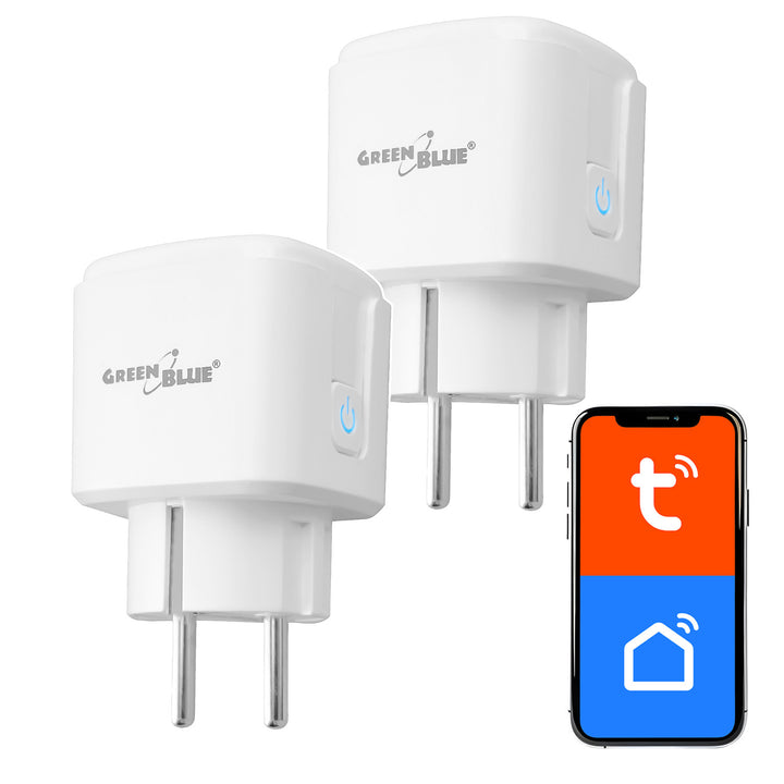 Priză WiFi GreenBlue cu comandă de la distanță, compatibilă cu Android/iOS/Alexa/Google Home, temporizator, contor de putere, max. 16 A/3840 W, GB735 W, 2 bucăți