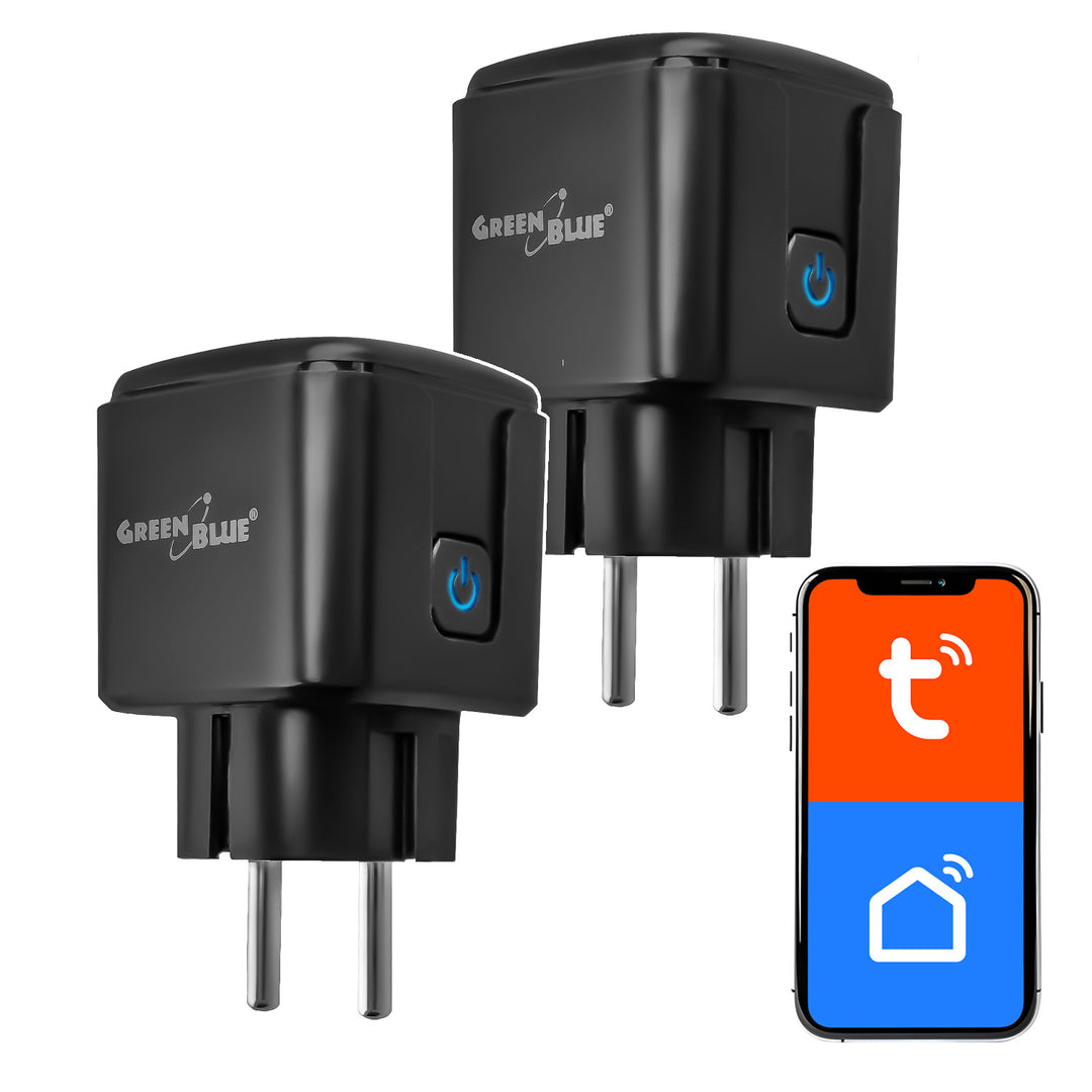 Priză WiFi GreenBlue cu control de la distanță, compatibilă cu Android/iOS/Alexa/Google Home, temporizator, contor de putere, max. 16 A/3840 W, GB735 B, 2 bucăți