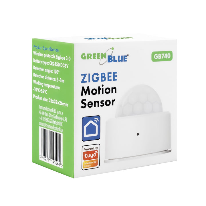 Senzor de mișcare fără fir Zigbee Tuya GreenBlue, Android/iOS, CR2450 DC 3,0 V, unghi de detectare 120° / până la 8 m, GB740, 2 bucăți