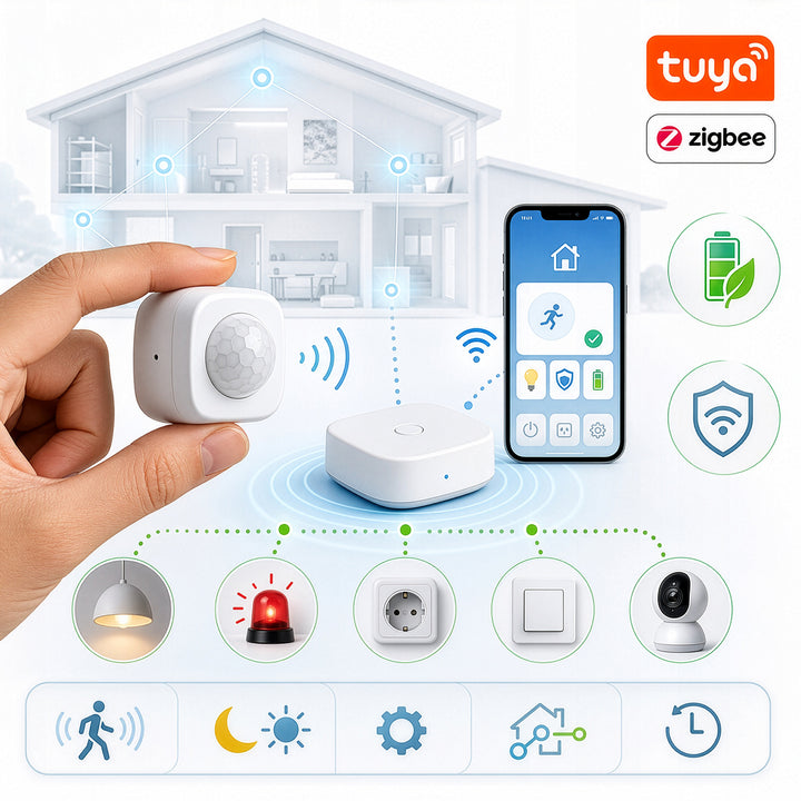 Senzor de mișcare fără fir Zigbee Tuya GreenBlue, Android/iOS, CR2450 DC 3,0 V, unghi de detectare 120° / până la 8 m, GB740, 2 bucăți