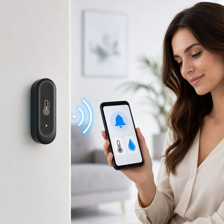 Senzor extern de temperatură și umiditate WiFi GreenBlue, Android/iOS, 3,0 V c.c., LR03x2, IP65, GB741, 2 bucăți