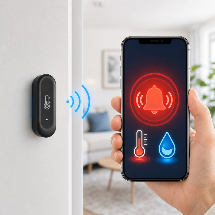 Senzor extern de temperatură și umiditate WiFi GreenBlue, Android/iOS, 3,0 V c.c., LR03x2, IP65, GB741, 2 bucăți