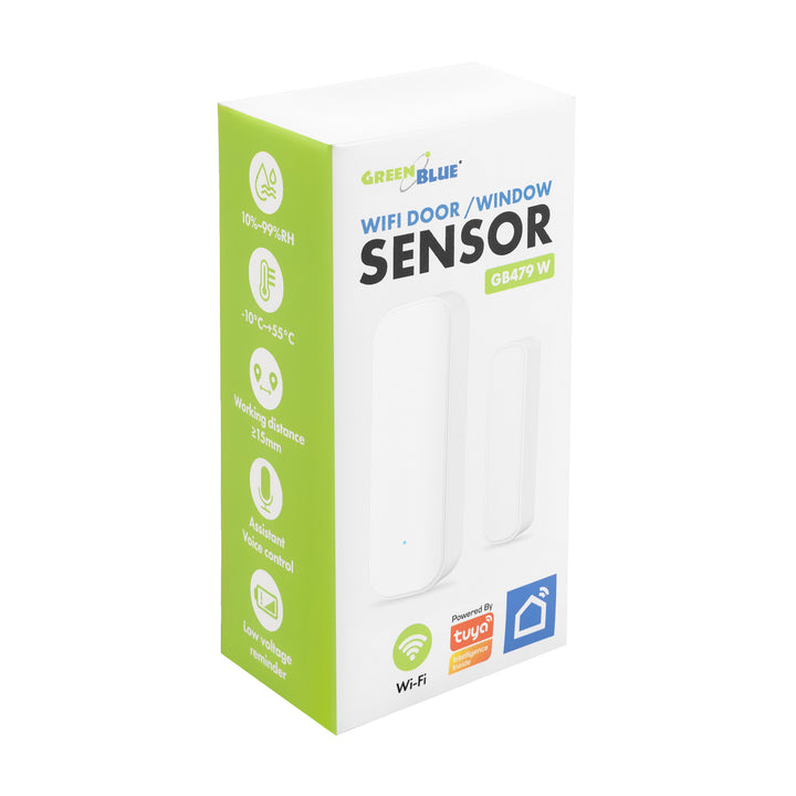 Contactor fără fir / senzor de deschidere WiFi GreenBlue, Android/iOS, pentru uși / ferestre, 3,0 V c.c., LR03x2, GB479 W, 2 seturi