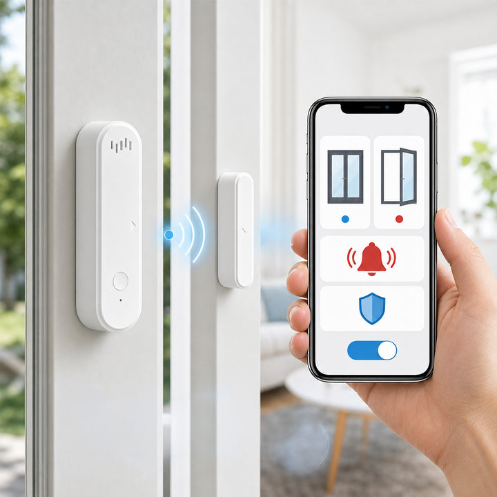 Contactor fără fir / senzor de deschidere WiFi GreenBlue, Android/iOS, pentru uși / ferestre, 3,0 V c.c., LR03x2, cu alarmă, GB478, 2 seturi