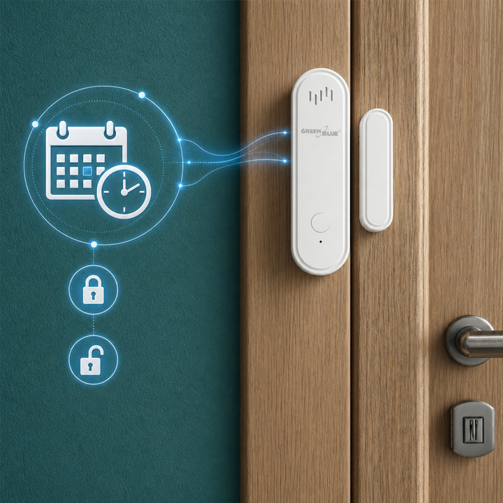 Contactor fără fir / senzor de deschidere WiFi GreenBlue, Android/iOS, pentru uși / ferestre, 3,0 V c.c., LR03x2, cu alarmă, GB478, 2 seturi