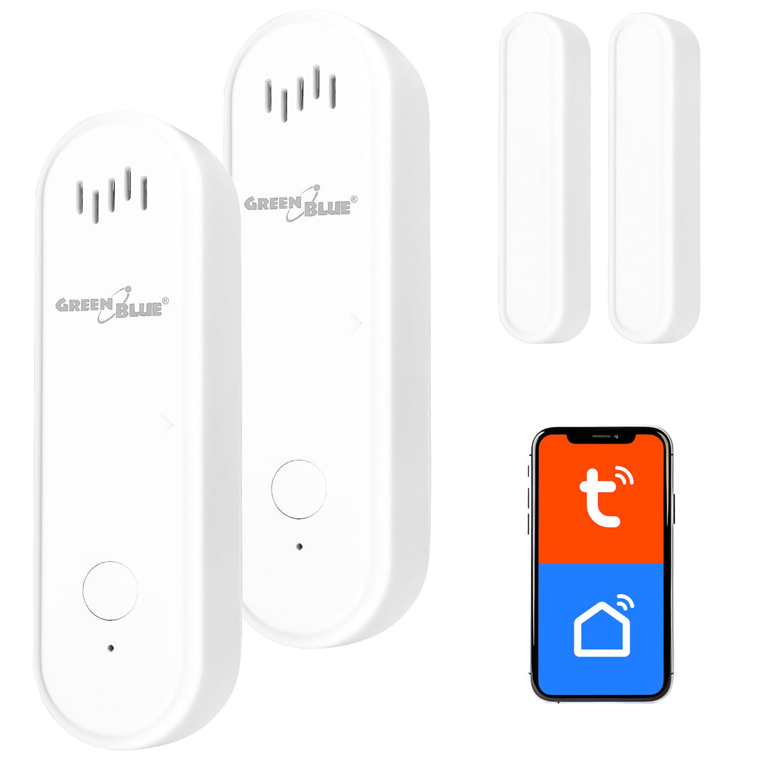 Contactor fără fir / senzor de deschidere WiFi GreenBlue, Android/iOS, pentru uși / ferestre, 3,0 V c.c., LR03x2, cu alarmă, GB478, 2 seturi