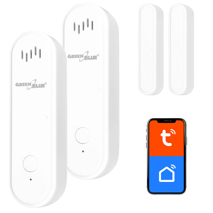 Contactor fără fir / senzor de deschidere WiFi GreenBlue, Android/iOS, pentru uși / ferestre, 3,0 V c.c., LR03x2, cu alarmă, GB478, 2 seturi