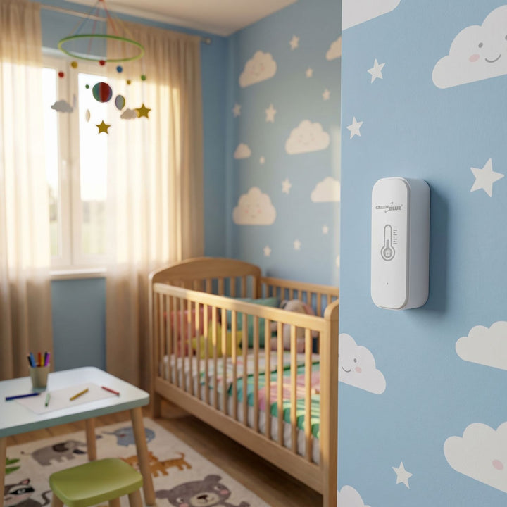 Senzor de temperatură și umiditate WiFi GreenBlue, Android/iOS/Alexa/Google Home, 3,0 V c.c., LR03x2, GB737, 2 bucăți