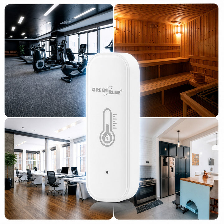 Senzor de temperatură și umiditate WiFi GreenBlue, Android/iOS/Alexa/Google Home, 3,0 V c.c., LR03x2, GB737, 2 bucăți