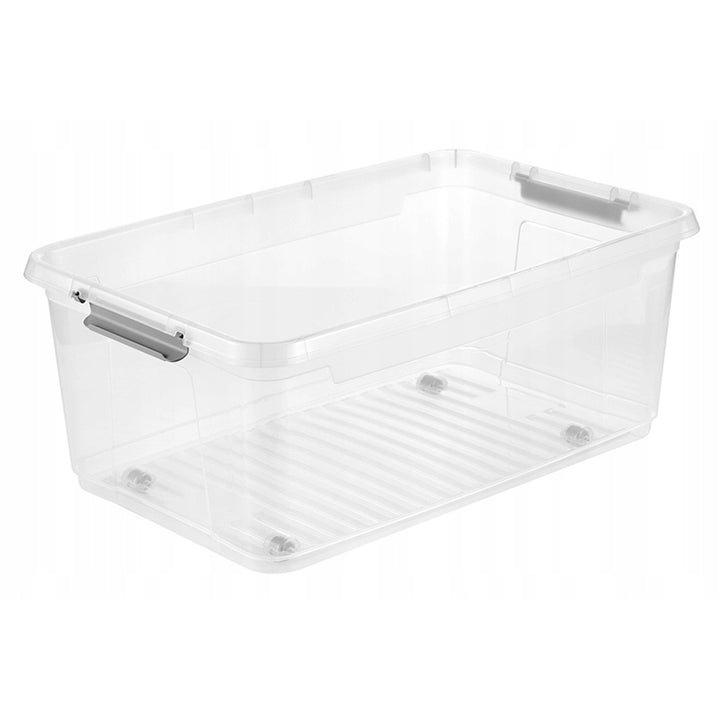 Recipient cu capac Leo Keeeper, capacitate 37 L, incolor, prevăzut cu roți, capac cu închidere prin cleme, 2 bucăți