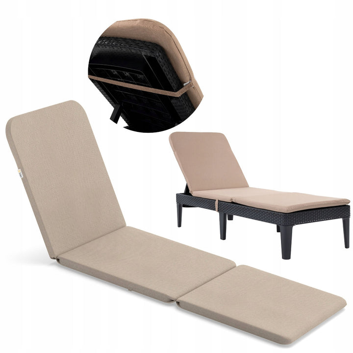 Pernă pentru șezlong Jaipur, culoare bej, țesătură S-550 melanj, dimensiuni 190x60 cm, două sisteme de fixare, impermeabilă, se poate spăla în întregime, melanj S-21, 2 bucăți