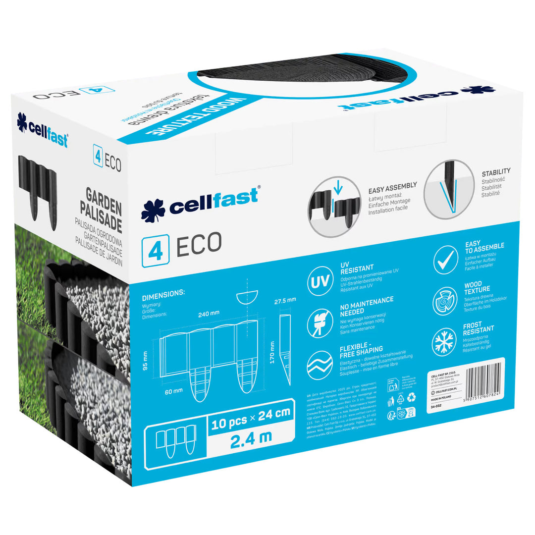 Gard de grădină Cellfast, textură de lemn, rezistent la îngheț, lungime 14,4 m, culoare antracit, 34-032