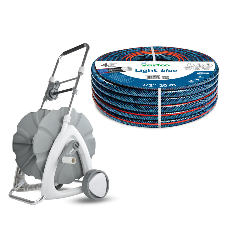 Cărucior pentru furtun de grădină 1/2" 45 m + Furtun de grădină Vartco Light Blue 1/2" 20 m Agaplast