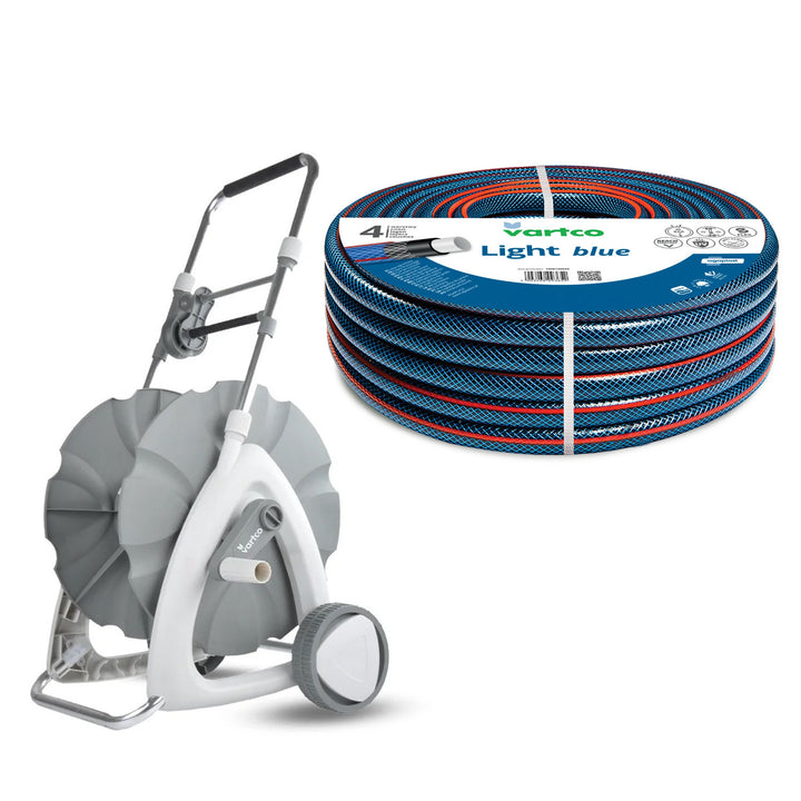 Cărucior pentru furtun de grădină 1/2" 45 m + Furtun de grădină Vartco Light Blue 1/2" 30 m Agaplast