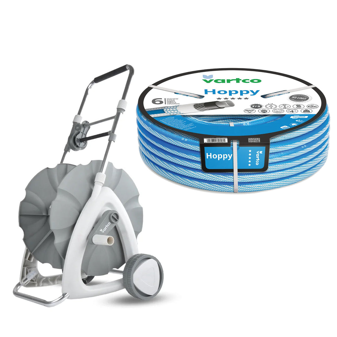 Cărucior pentru furtun de grădină + furtun de grădină Vartco Hoppy 1/2" 30 m Agaplast