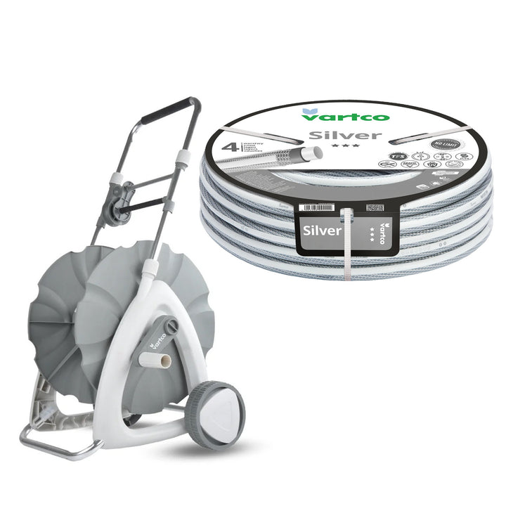 Cărucior pentru furtun de grădină + furtun de grădină Vartco Silver 1/2" 30 m Agaplast