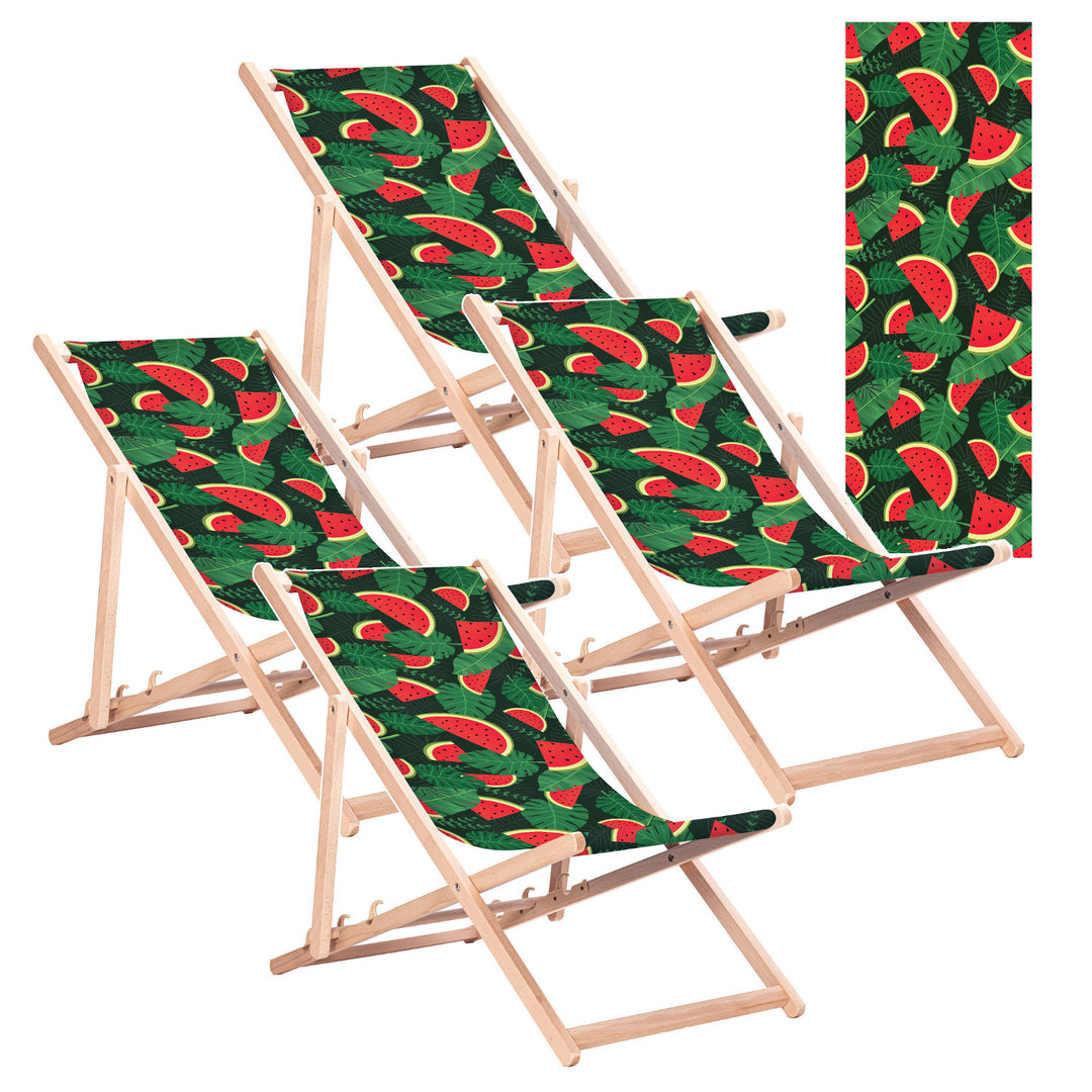 Șezlong clasic din lemn de fag GreenBlue GB183, model cu imprimeu „Pepene verde”, 4 bucăți
