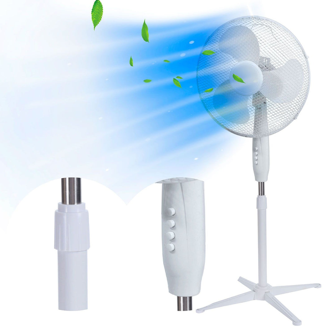 Ventilator de podea Extralink, culoare albă, 3 pale, 3 trepte de viteză, putere 45 W, reglare a unghiului de înclinare, ESF-40D-WH