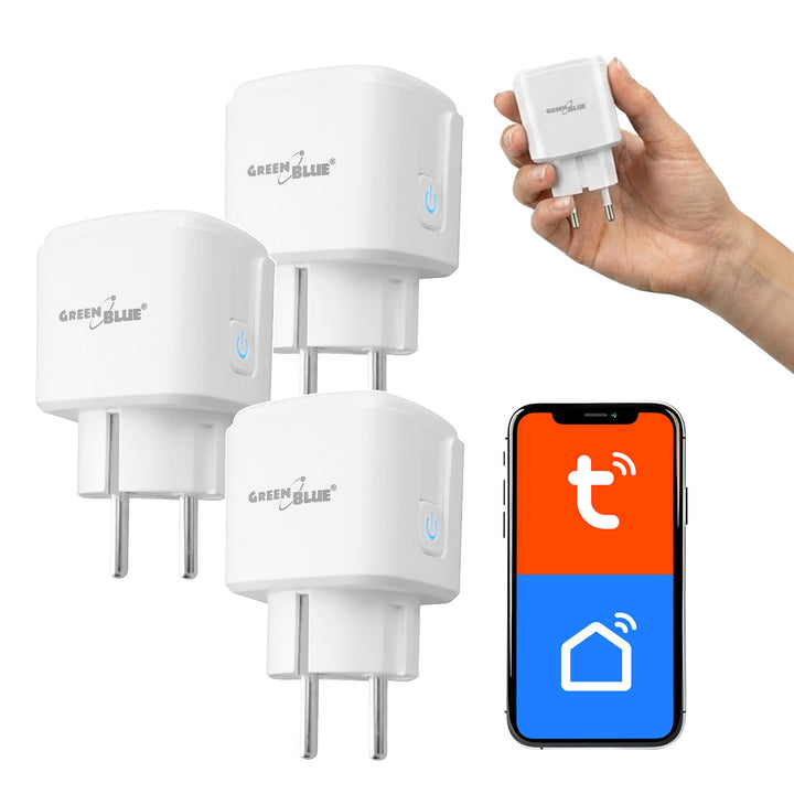 Priză WiFi GreenBlue cu comandă de la distanță, compatibilă cu Android/iOS/Alexa/Google Home, temporizator, contor de putere, max. 16 A/3840 W, GB735 W, 3 bucăți
