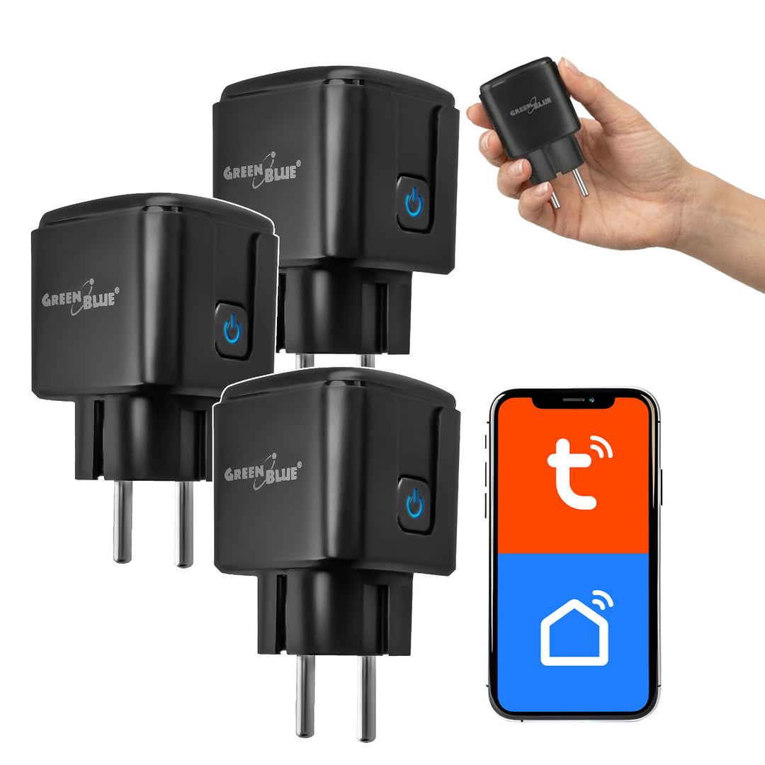Priză WiFi GreenBlue cu control de la distanță, compatibilă cu Android/iOS/Alexa/Google Home, temporizator, contor de putere, max. 16 A/3840 W, GB735 B, 3 bucăți