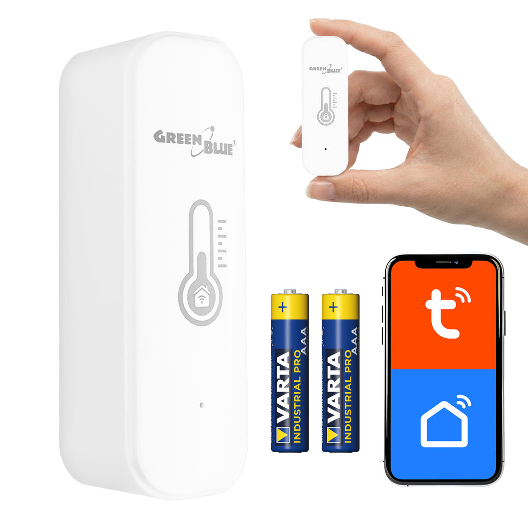 Senzor de temperatură și umiditate WiFi GreenBlue, Android/iOS/Alexa/Google Home, 3,0 V c.c., LR03x2, GB737 + 2 baterii R-03 LR03 AAA alcaline Varta Industrial 4003