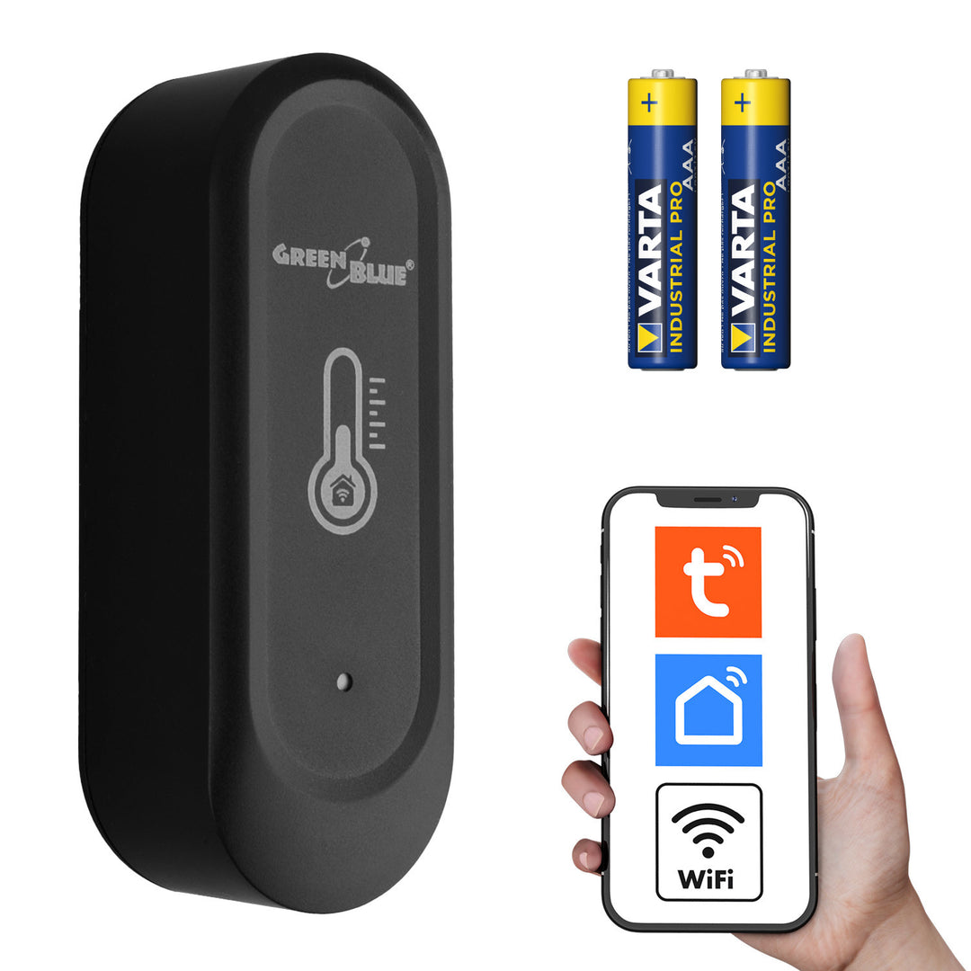 Senzor extern de temperatură și umiditate WiFi GreenBlue, Android/iOS, 3,0 V c.c., LR03x2, IP65, GB741 + 2 baterii R-03 LR03 AAA alcaline Varta Industrial 4003