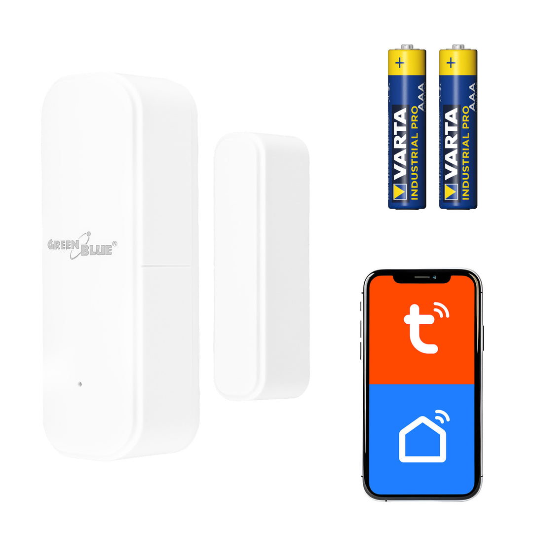Contactor fără fir / senzor de deschidere WiFi GreenBlue, Android/iOS, pentru uși / ferestre, 3,0 V c.c., LR03x2, GB479 W + 2 baterii R-03 LR03 AAA alcaline Varta Industrial 4003