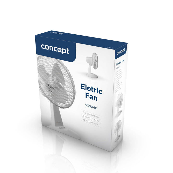 Ventilator de birou Concept, culoare albă, 3 trepte de viteză, oscilație, funcționare silențioasă, înclinare reglabilă, VS5040