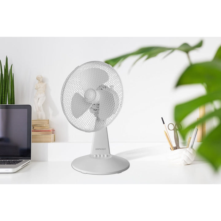 Ventilator de birou Concept, culoare albă, 3 trepte de viteză, oscilație, funcționare silențioasă, înclinare reglabilă, VS5040