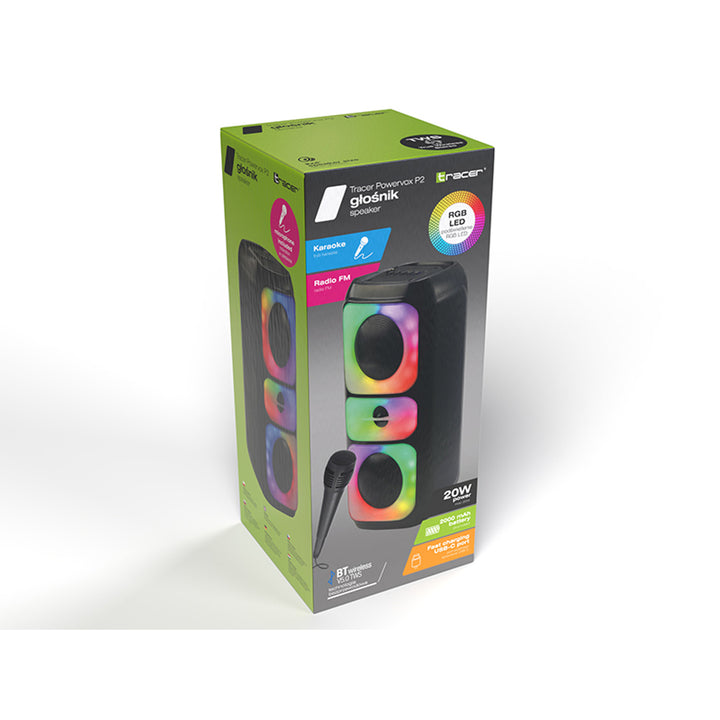 Difuzor fără fir Tracer, Bluetooth 5.0, putere RMS de 20 W, mod karaoke, microfon, Powervox P2 TWS