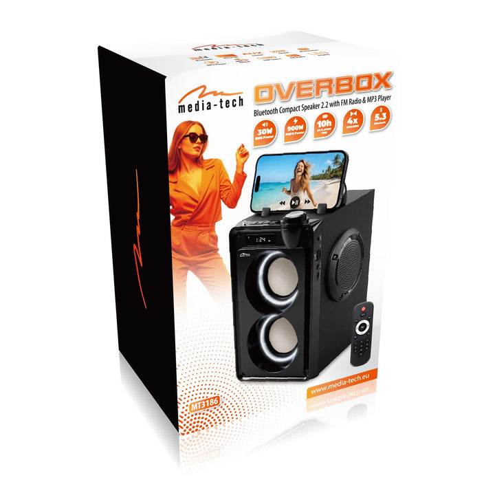 Difuzor portabil Bluetooth OVERBOX MT3186, radio FM, compatibil cu carduri SD și USB, putere RMS de 30 W, Mediatech