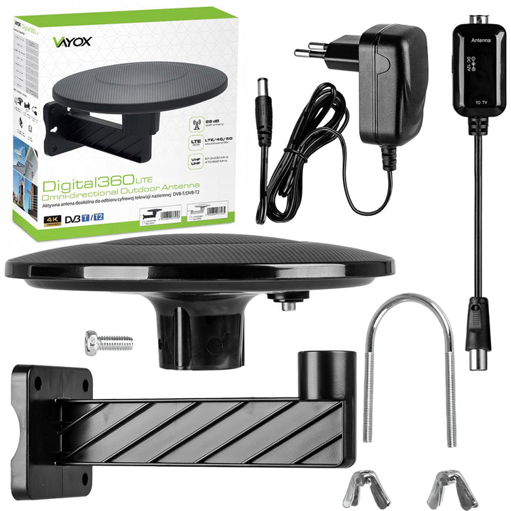 Antenă DVBT-2 pentru televiziune terestră, omnidirecțională MUX8 4K, filtru 5G LTE Digital360 Vayox