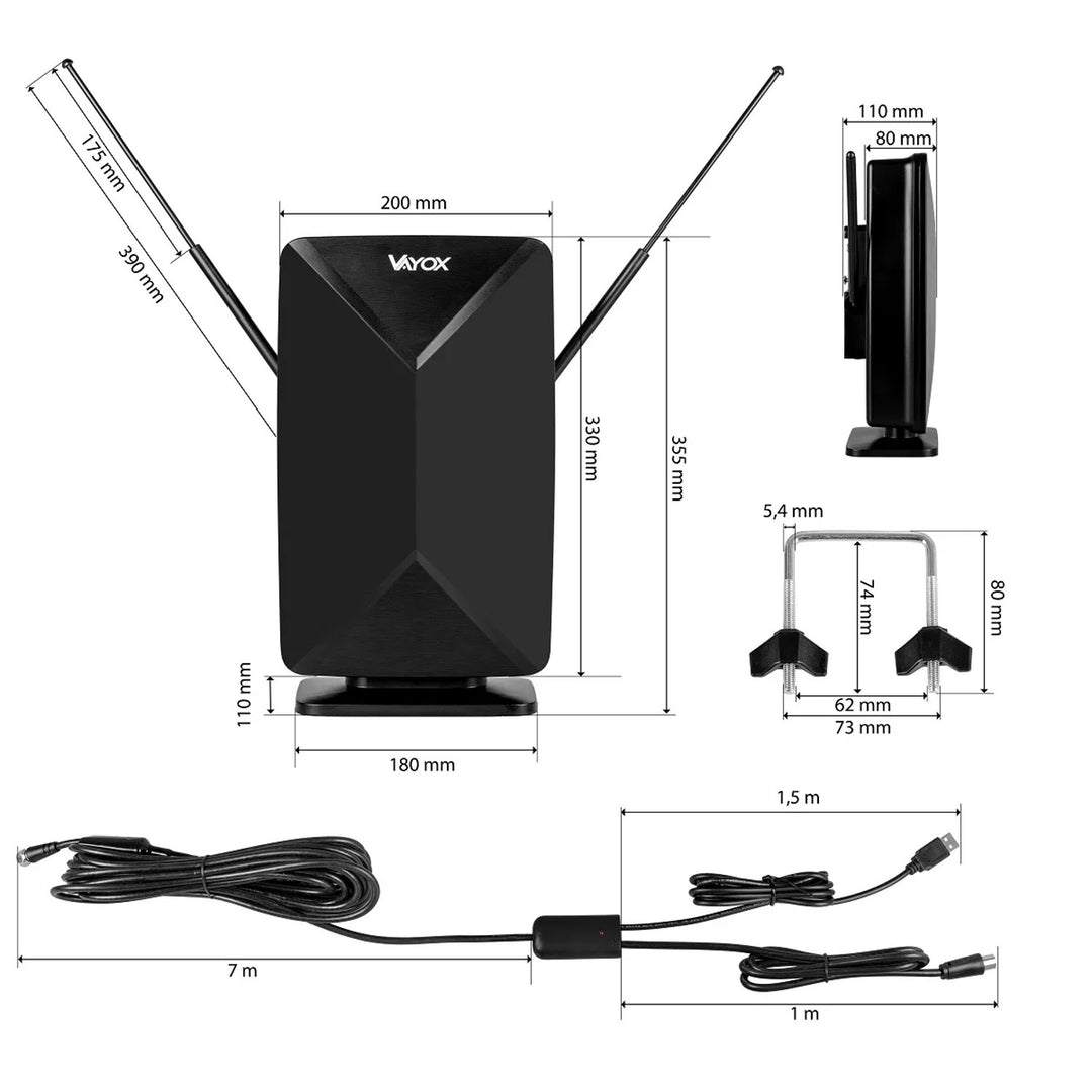 Antenă activă, de interior, de exterior, DVB-T2, TV terestru 4K, Vayox
