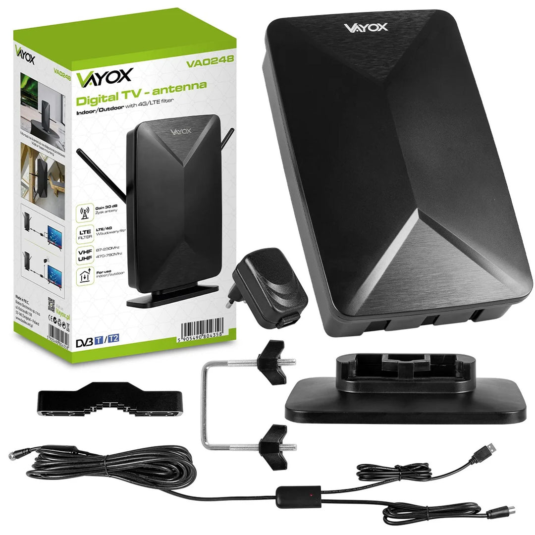 Antenă activă, de interior, de exterior, DVB-T2, TV terestru 4K, Vayox