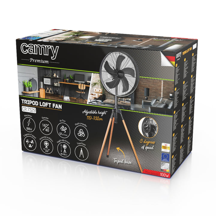 Ventilator pe trepied Loft 40 cm / 16”, înălțime 119-132 cm, CR 7329, Camry