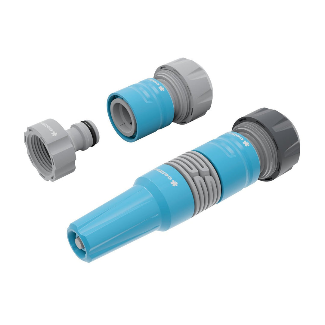 Furtun de grădină Cellfast, PROFESSIONAL 3/4" 30 m + Set cu aspersor drept 3/4" IDEAL + Cărucior pentru furtun Cellfast Aluplus 1/2" 60 m