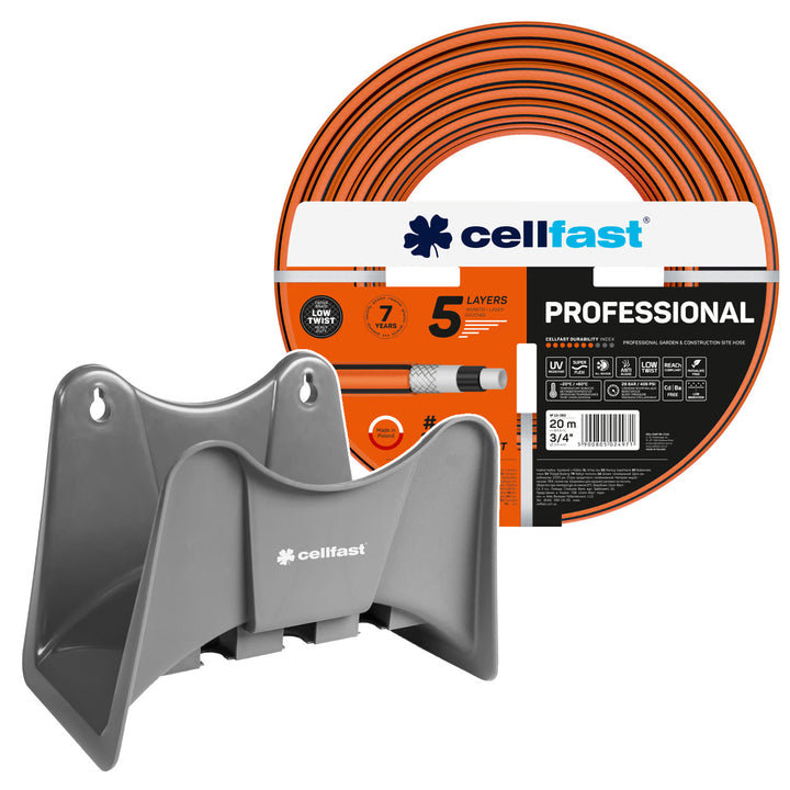 Furtun de grădină Cellfast, PROFESSIONAL 3/4" 20 m + suport pentru furtun Cellfast, gri