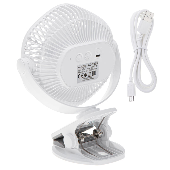Ventilator cu baterie de 5"/12,7 cm cu clemă – USB / LED, AD 7335, Adler