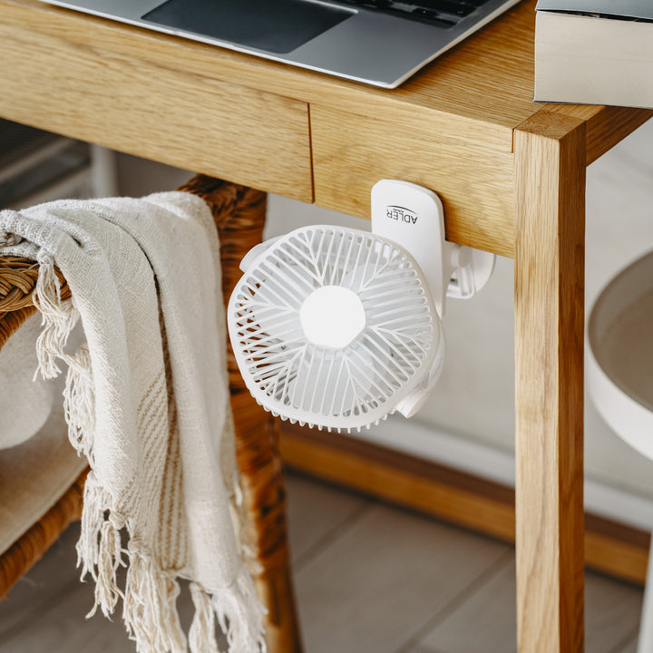 Ventilator cu baterie de 5"/12,7 cm cu clemă – USB / LED, AD 7335, Adler
