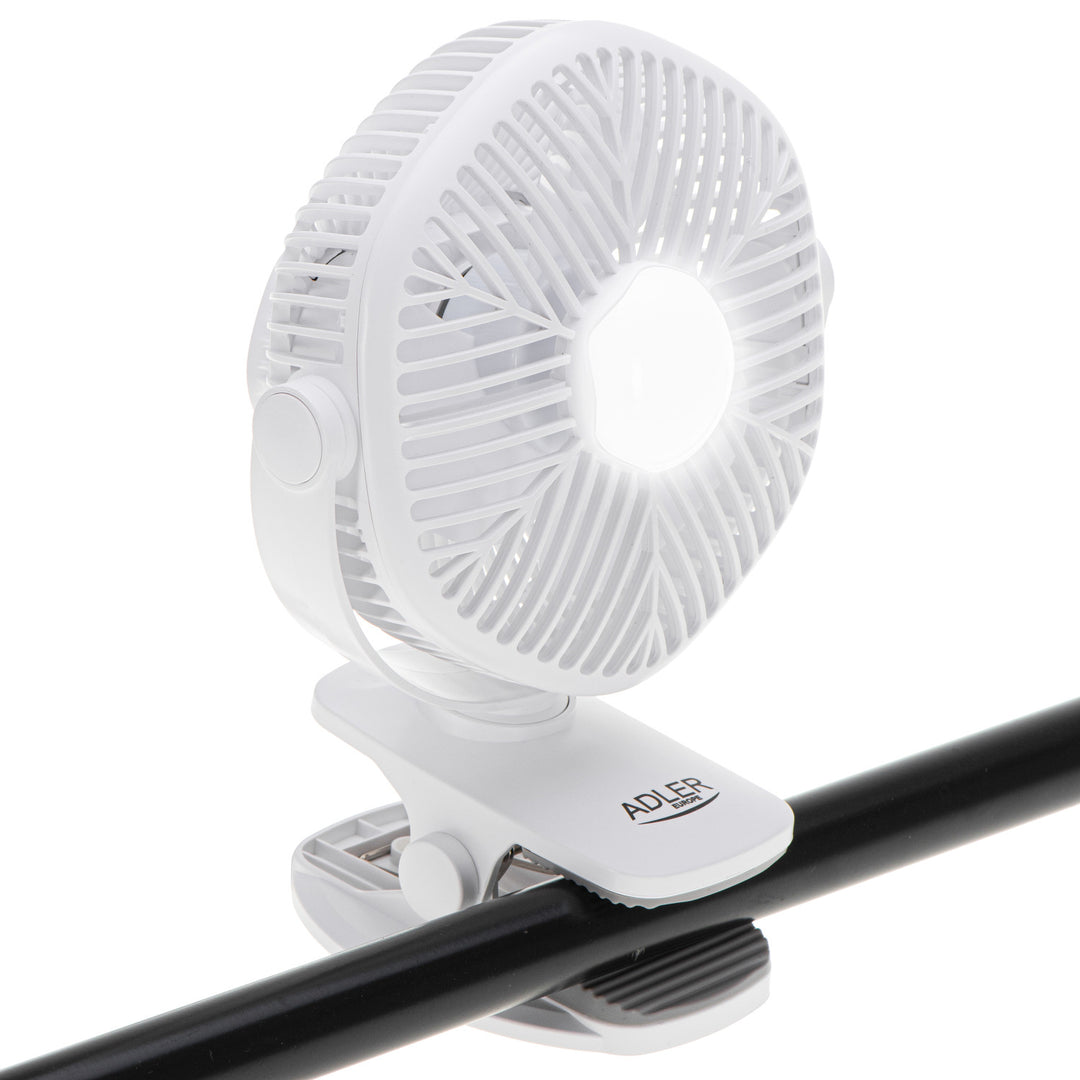 Ventilator cu baterie de 5"/12,7 cm cu clemă – USB / LED, AD 7335, Adler