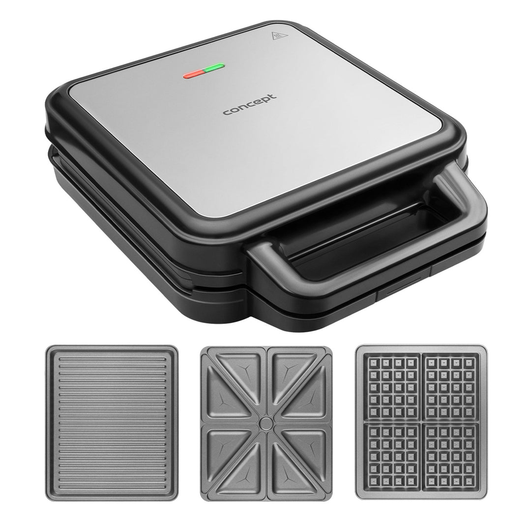 Aparat de prăjit sandvișuri Concept, trei plăci interschimbabile, putere 1200 W, suprafață antiaderentă, indicator luminos, SV3080