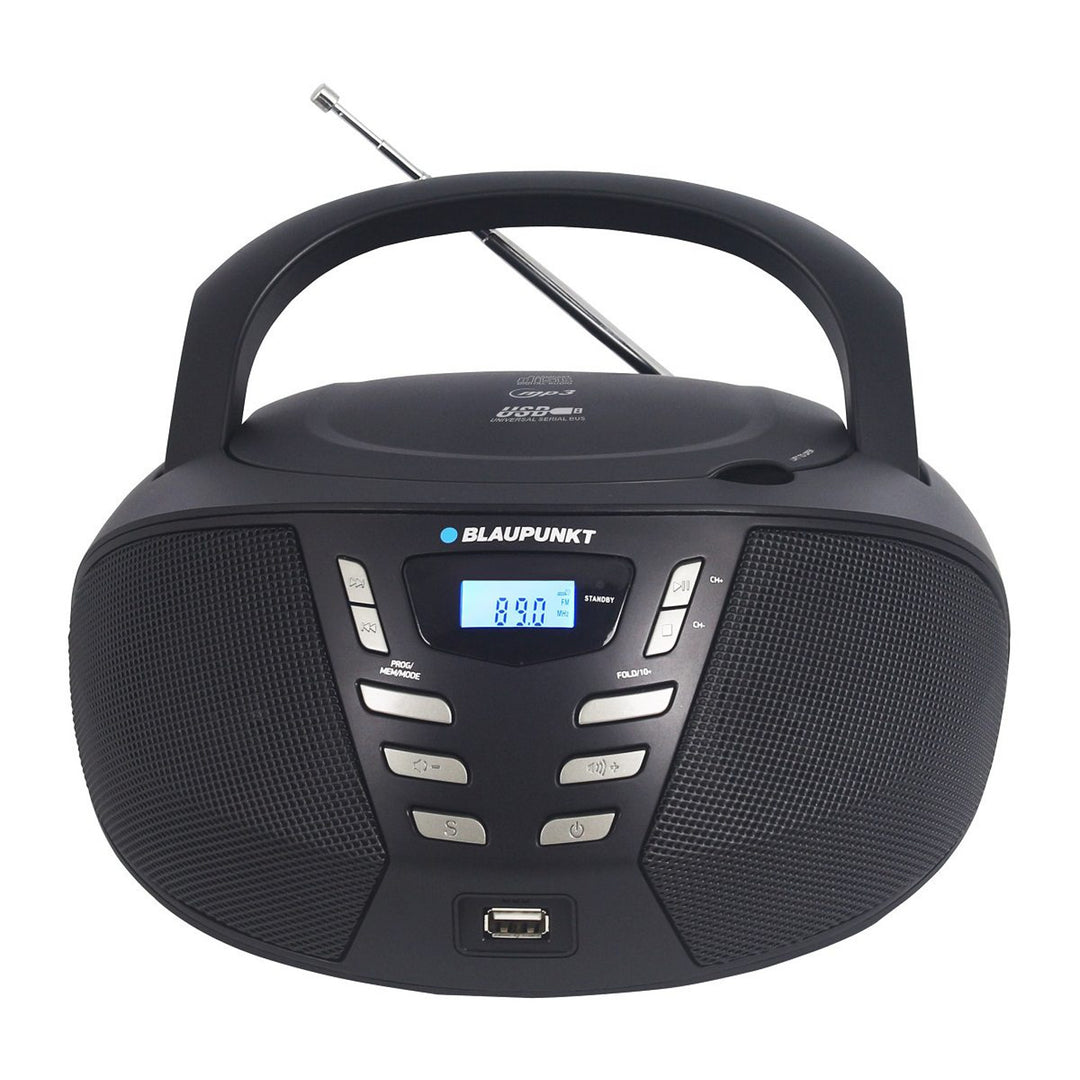 Boombox Blaupunkt, CD/MP3/USB/AUX, ecran LCD, funcție de ceas cu alarmă, tuner FM, BB7BK