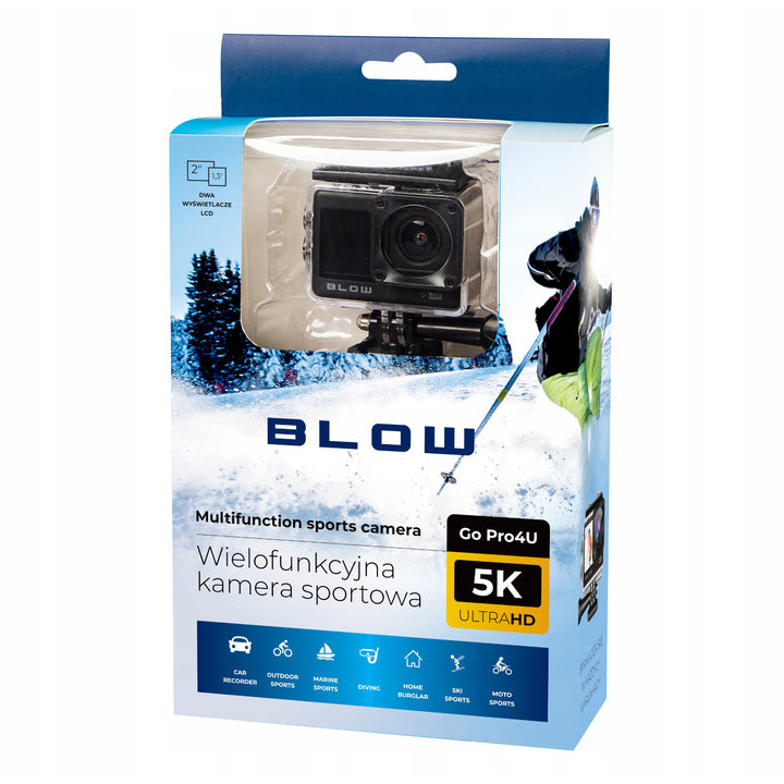 Camera sportivă Pro4U 5K Blow, calitate 5K Ultra HD, 20 de megapixeli, obiectiv cu unghi larg de 160°, rezistentă la apă, telecomandă, 78-568#